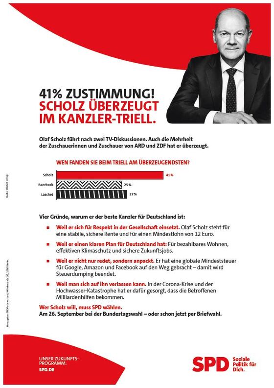 41% ZUSTIMMUNG! SCHOLZ ÜBERZEUGT IM KANZLER-TRIELL.